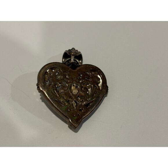 Sterling Silver & 14k Gold DMC Filigree Heart Pendant Vintage - Picture 3 of 6